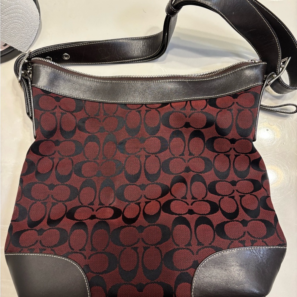 Coach Black and Red Shoulder Bag with Signature Monogram